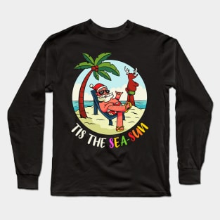 Tis The Sea-Sun Funny Santa Beach Summer Christmas In July Long Sleeve T-Shirt